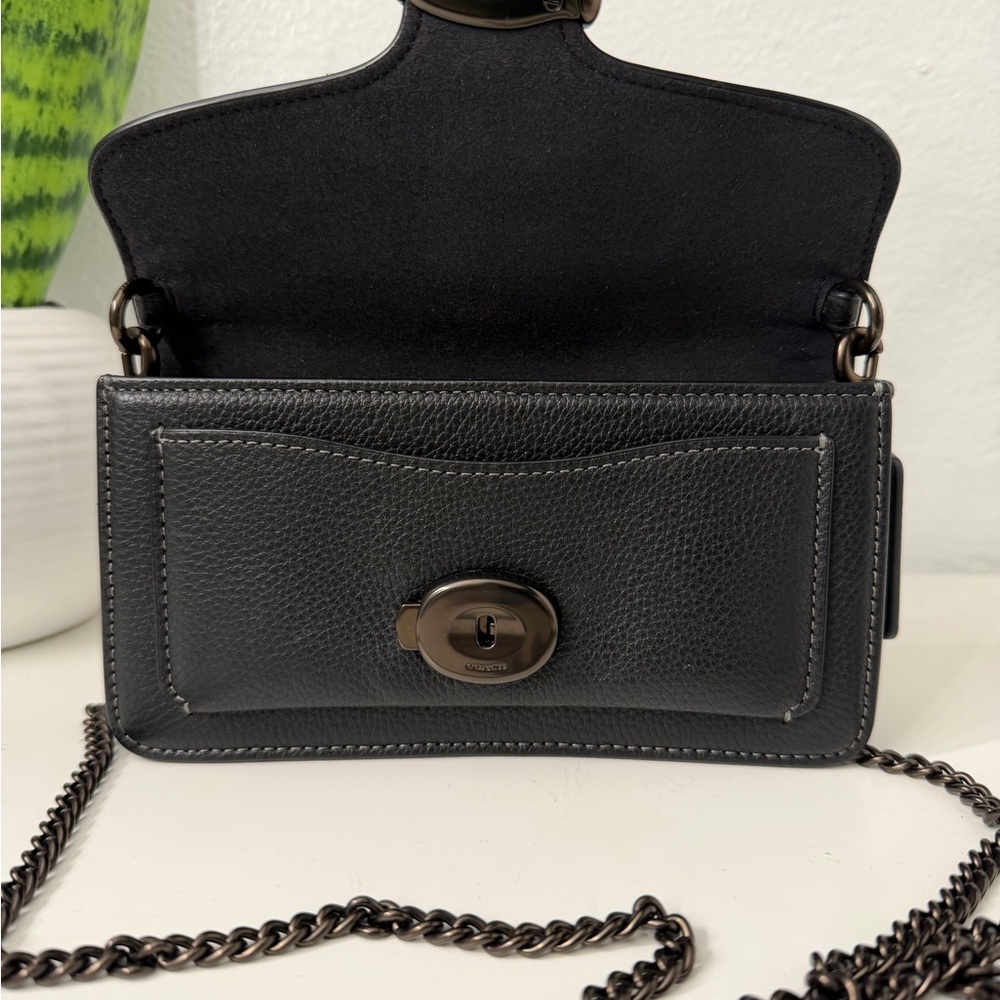 Coach Black Pebbled Leather Crossbody with Chain Strap - Picture 3 of 4